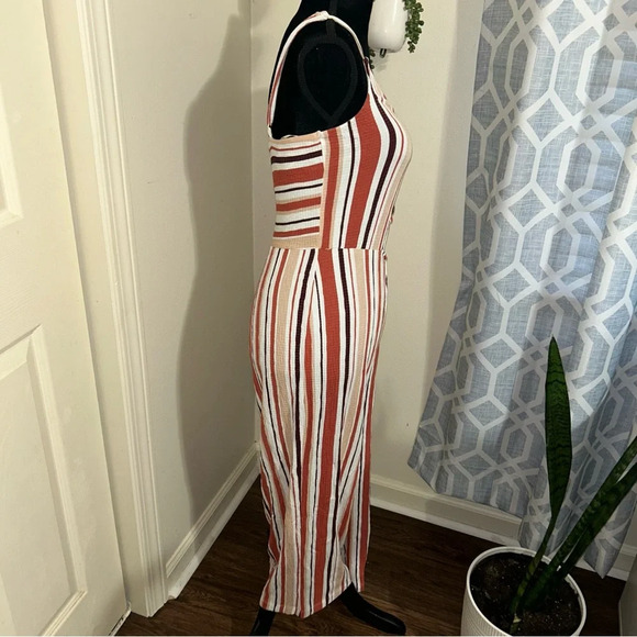 Stretchy Striped Jumpsuit - Brown, Rust Orange, Cream 🌟 Size M - Picture 6 of 9